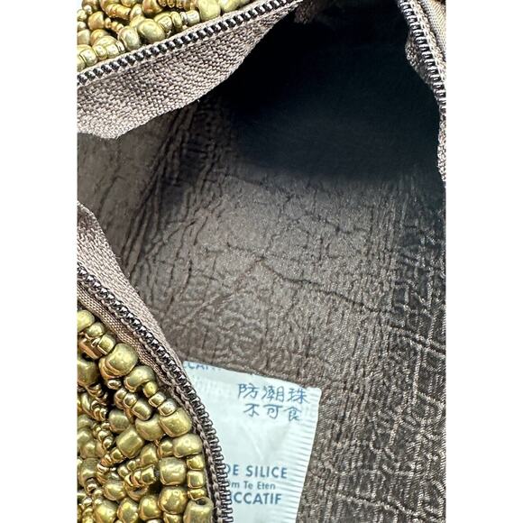 Pocketbook Gold Beaded Clutch Evening Bag with Strap Zipper 6 Inches Long - Picture 5 of 5